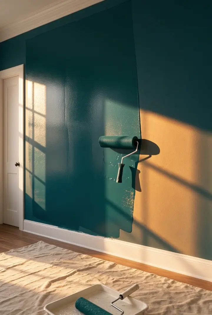 Freshly painted room in a deep finish